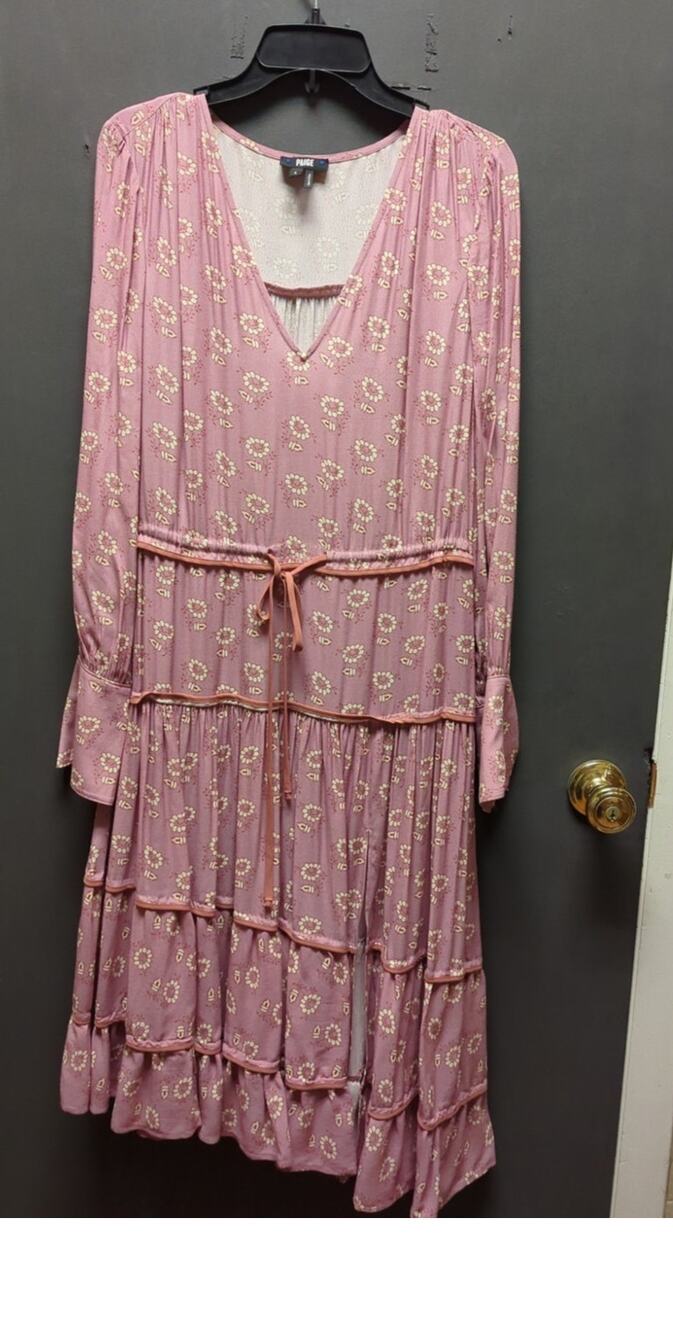 Paige Small Floral Pink dress Tiered Ruffled Boho Cottage Peasant cinch waist